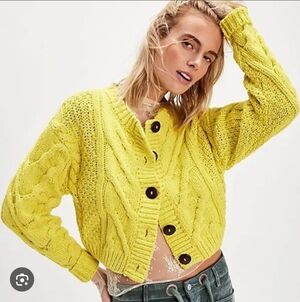 Free People Nwt Yellow Cable Knit Sweater